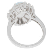 Back view of an Oval White Opal Sterling Silver Ring showcasing the detailed metalwork and gemstone setting.